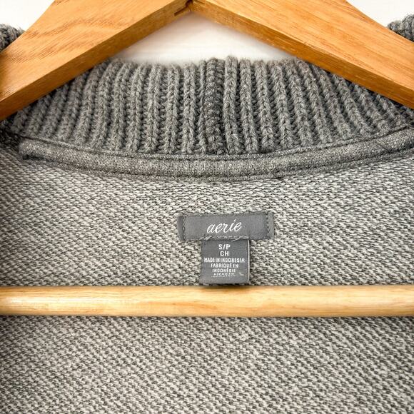 Aerie Gray Open Front Cardigan Sweater Size Small Cozy Knit Shawl Collar - Picture 2 of 5